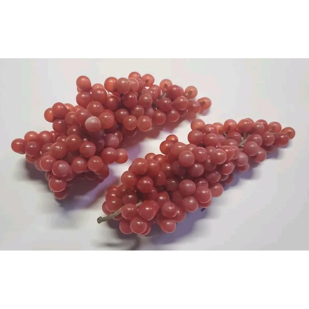 Vintage Faux Fruit Grape Clusters Pair Pink Red Rubber Plastic Decor MCM‎ Prop